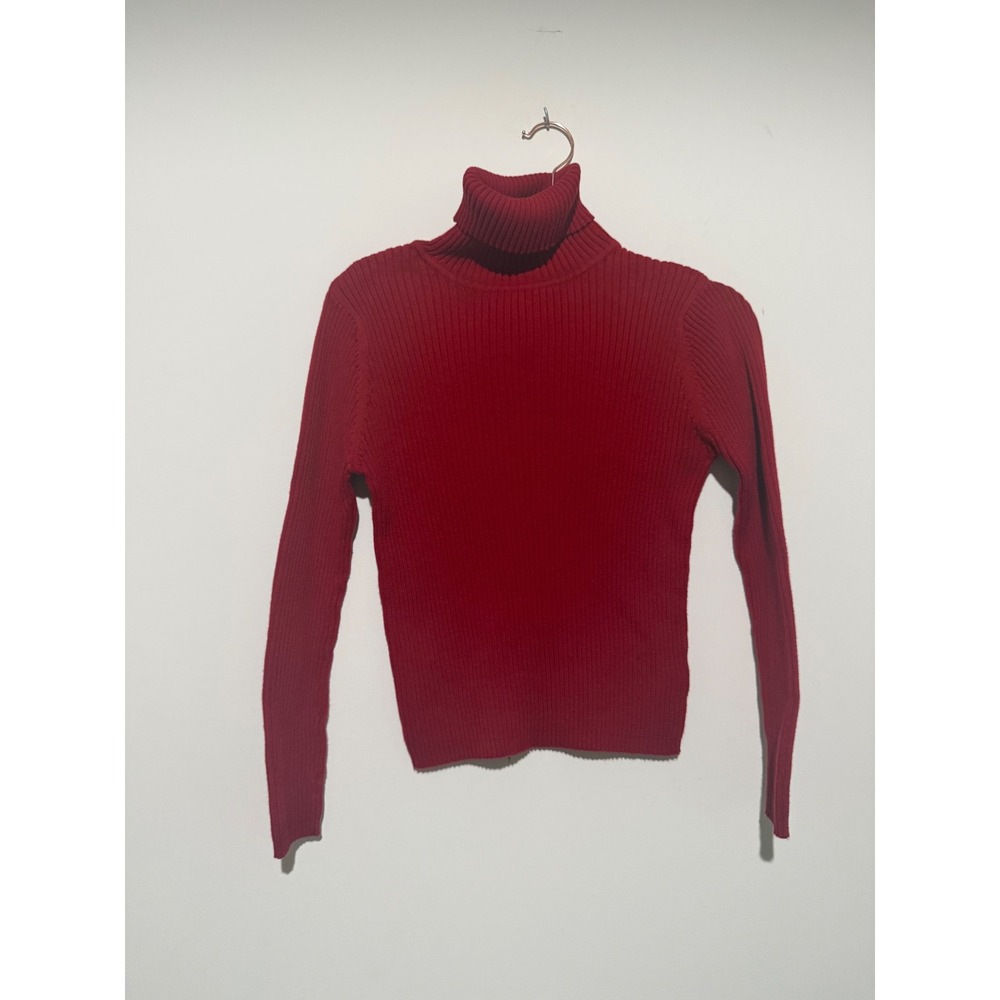 Limited America Red Ribbed Turtleneck Sweater 100% Cotton Long Sleeve Large